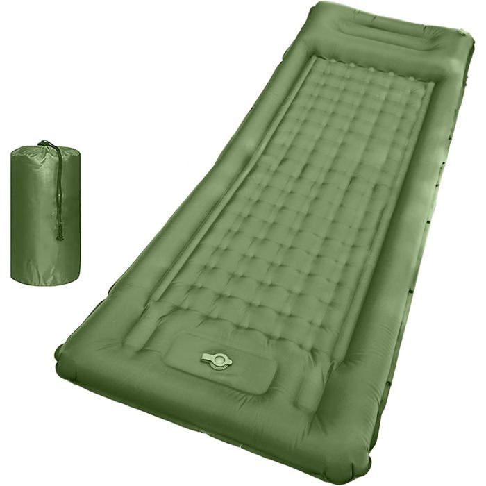 Matelas de camping gonflable - PZCC - 78×29×5 pouces - Pompe à pied intégrée - Oreiller intégré - Ultra-léger