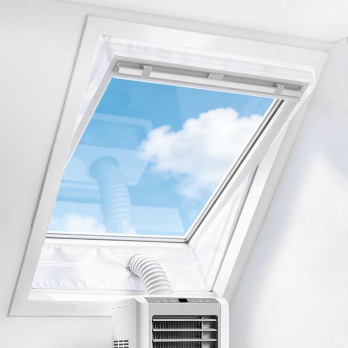 Calfeutrage fenêtre climatiseur portable – Bande thermique 2x270 cm – Périmètre max 540 cm – Fenêtre pivot centrale