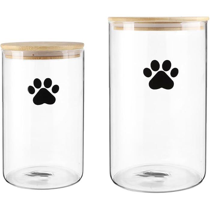 4 liters+2 liters Conteneur Croquette ChiensLot de 2 Verre Pots de Nourriture pour ChienBoîtes pour Nourriture et