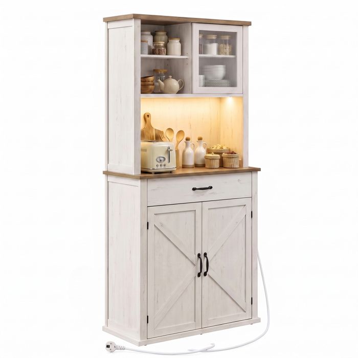 Buffet De Cuisine avec Lumières et Prises 80 x 39 3 x 180 5 cm Blanc Buffet De Cuisine avec Lumières et Prises 80 x 39 3 x 180 5 cm Blanc