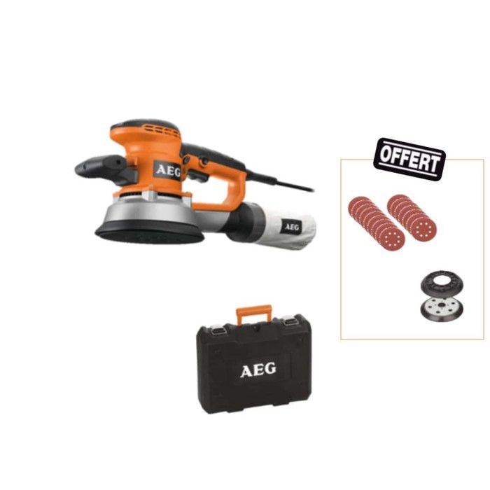 Pack AEG Ponceuse excentrique 150mm EX 150 ED SET 25 abrasifs un plateau de ponçage et une jupe offerts - vue 3