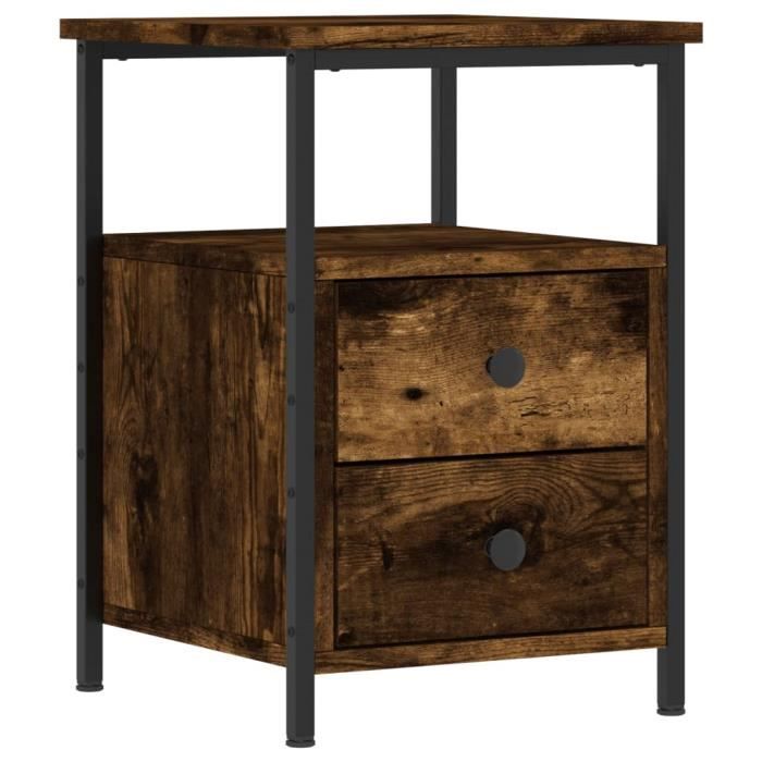 Table de chevet - ASHATA - Chêne fumé - Bois dingénierie - Fer - 34x355x50 cm
