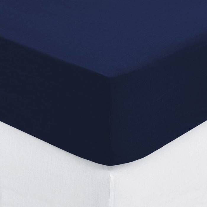 Drap-housse Carina coton bleu encre 140x190cm - Atmosphera Créateur dintérieur