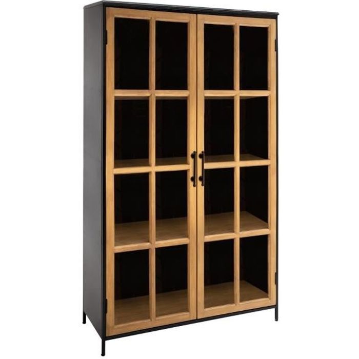 Atmosphera Meuble Vitrine Bibliotheque 2 Portes En Metal Et Bois H 186 5 Cm Baris Noir Achat Vente Bibliotheque Atmosphera Meuble Vitrine Cdiscount