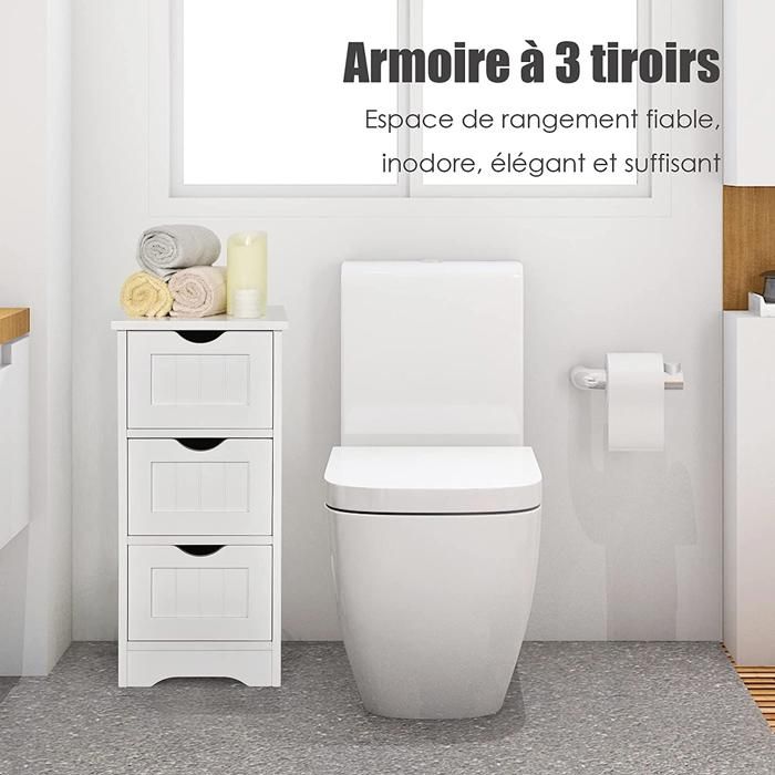 Costway Meuble De Rangement Commode En Bois29x 30 X 63 5cmpour Pour Salle De Bain Chambre Salon Blanc Cdiscount Maison