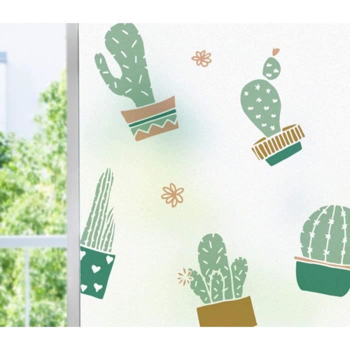 Film Décoratif pour Vitre Adhésif pour Fenêtre Dépoli en Rouleau Cactus Vert 80X200CM[1836