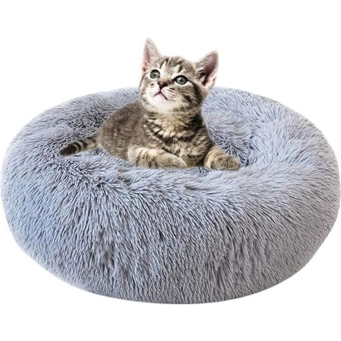 Comparer les prix de Lit pour Chat Chien 60cm en Peluche Panier Rond pour Chien Chat Animaux Domestique Douce Confortable pour Dormir - Gris Clair