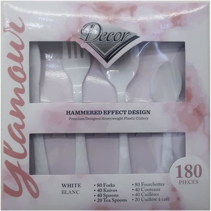 Couverts En Plastique Dur Transparent Euro Classic - Lot De 40 Fourchettes/Cuillères/Couteaux - Réutilisable Lave-Vaisselle