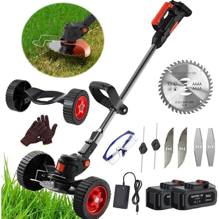 Débroussailleuse Électrique Sans Fil 24V Avec 2 Batteries - Coupe-Bordures Professionnel, 3 Lames Métalliques, Poignée Télescopique Pour Jardin Et Ferme
