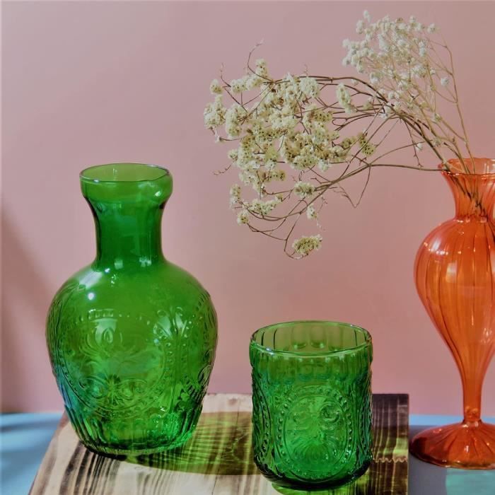 Lot De 2 Carafes à Eau De Chevet 360 Ml Avec Gobelet - Verre Transparent, Verseur Sans Goutte