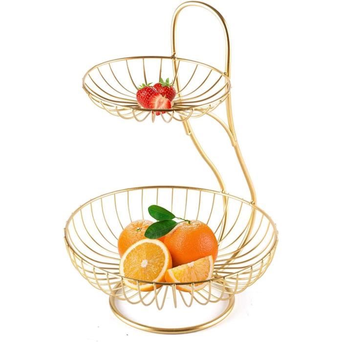 Corbeille à Fruits 2 Étages En Métal - Panier Aéré Pour Fruits/Légumes - Noir - Dimensions 27.5x17.5x33cm