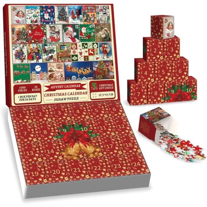 Ayizhiniu Calendrier De L'Avent Puzzle 2024 - 24 Jours, 1008 Pièces, Boîtes Puzzle Noël Compte à Rebours