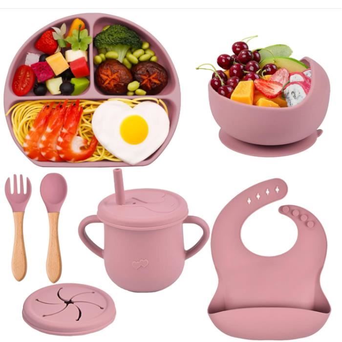 YCSYHQQX 5 Pièces Assiette Bébé Avec Ventouse – Vaisselle Silicone Antidérapante, Set Repas Bébé Cadeau Noël, Ultra Résistant Et Facile à Nettoyer