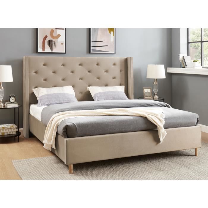 Lit double en velours vert 180 x 200 cm MELLE
