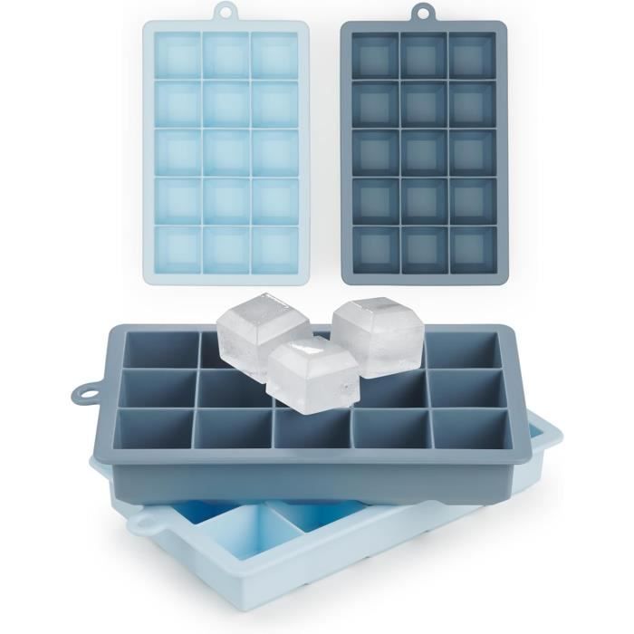 Lot de 3 bacs à glaçons en silicone avec couvercle, pour boissons fraîches, whisky, cocktails, pudding, gelée, smoothies (18 plateaux Lot de 3 bacs à glaçons en silicone avec couvercle, pour boissons fraîches, whisky, cocktails, pudding, gelée, smoothies (18 plateaux