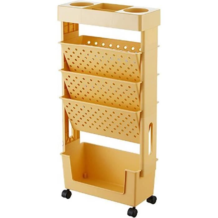 Chariot Bibliothèque 5 Niveaux – Mobile, Roulettes, Étagère Revues, Jaune, Maison/École