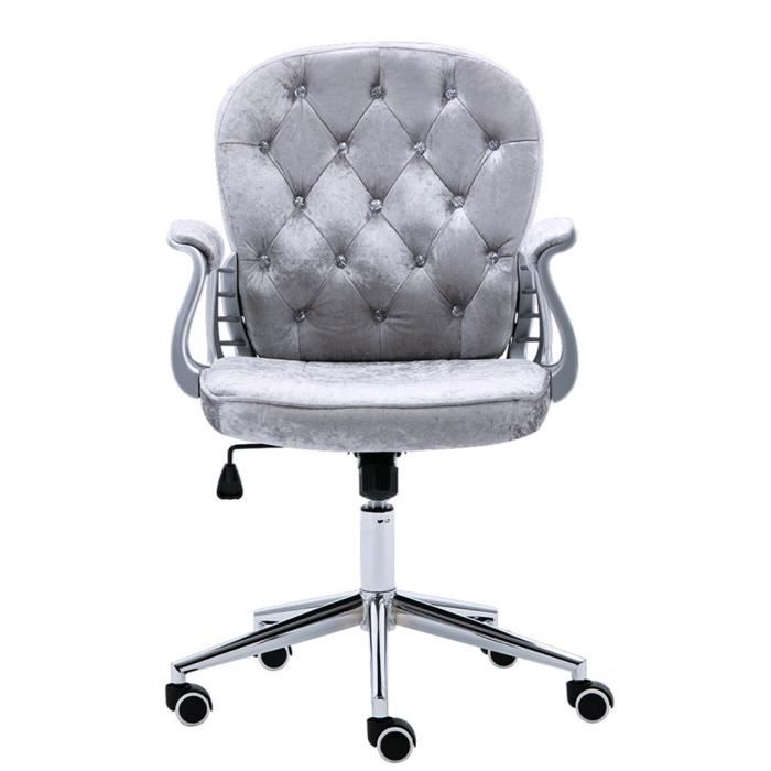 Fauteuil De Bureau Gris Chaise De Bureau En Velours Dossier Avec Boucle De Cristal Rotatif Et Hauteur Reglable Achat Vente Chaise De Bureau Cdiscount