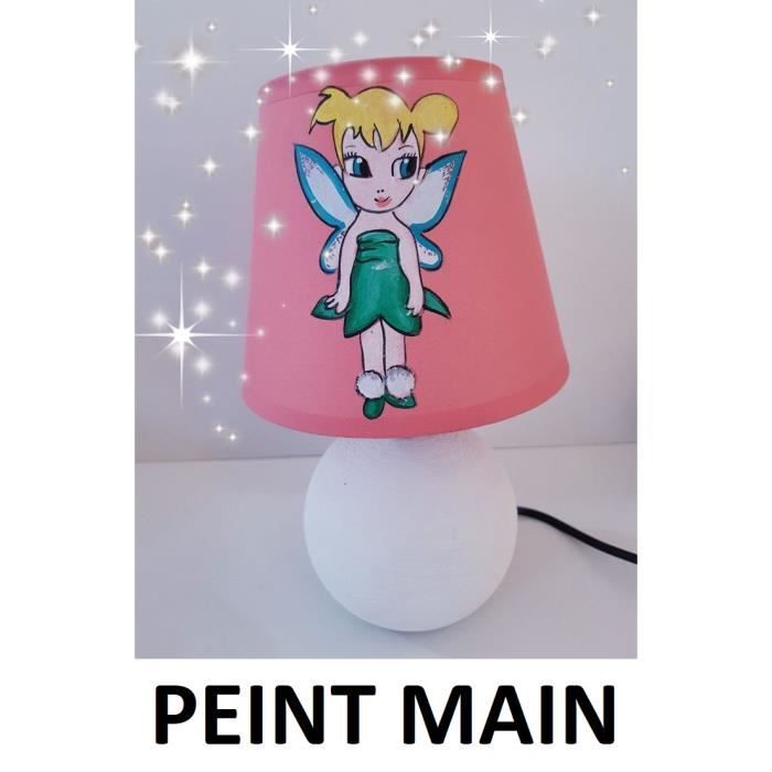Lampe Chevet Fille Fee Petite Clochette Peint Main Pied Ceramique