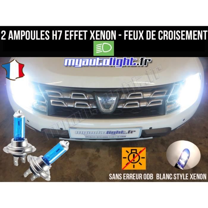 Pack ampoules H7 blanc xenon feux croisement-code pour DACIA DUSTER