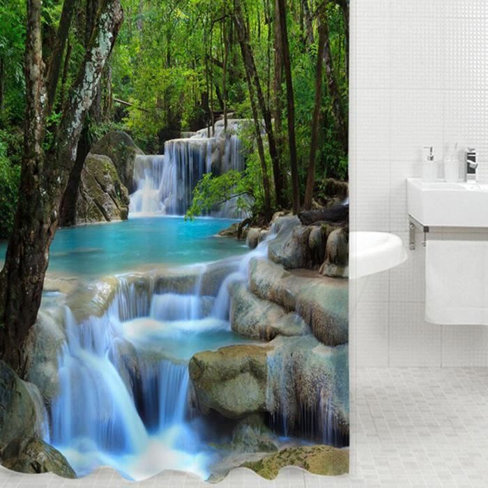 72x72'' Frozen cascade salle de bains Rideau de douche Set Tissu Imperméable 12 Crochets 