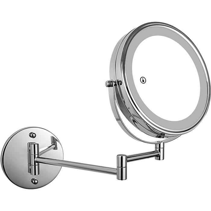 Grossissant Lumineux Miroir De Maquillage LED FUNTOUCH Rechargeable - Grossissement 1X/10X - 3 Couleurs De Lumière - Bras Extensible Et Rotatif - Pour Salle De Bain Miroir Maquillage