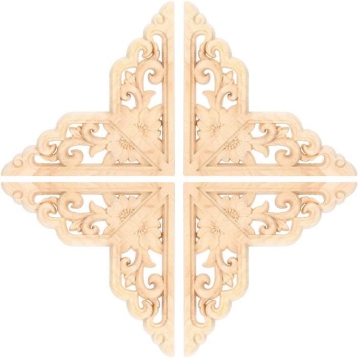 Coin Décoratif En Bois Sculpté Rétro - 7,6 X 7,6 Cm - Beige - Neuf