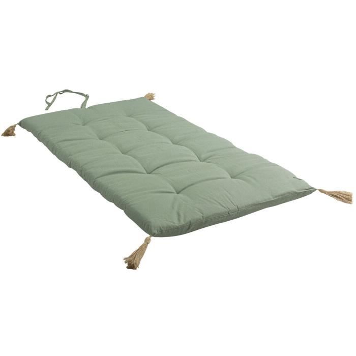Enjoy Home - Futon repliable Panama avec pompons en jute - Vert argile
