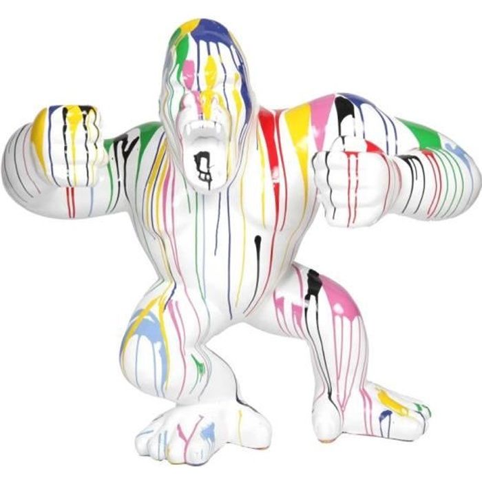 Statue en résine éléphant multicolore fond blanc- Raoul - 86 cm : H, 58
