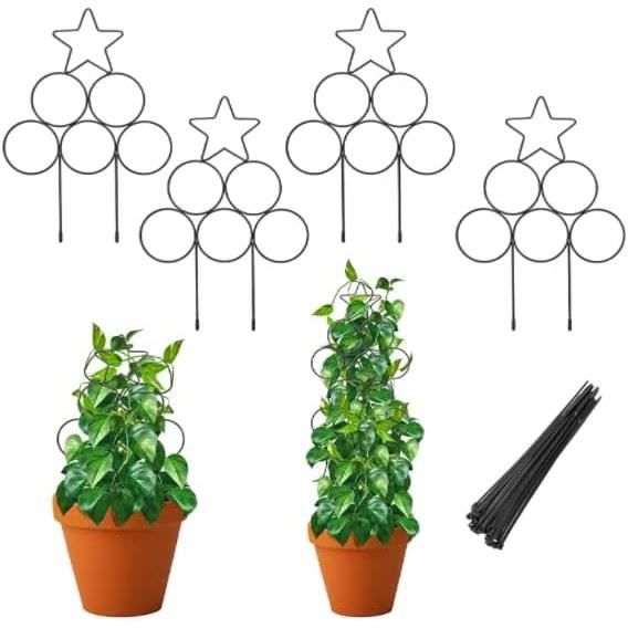 Treillis Plantes Thealyn Lot De 4 - Support Métal 60x30 Cm Pour Plantes Grimpantes | Forme Vague Noir