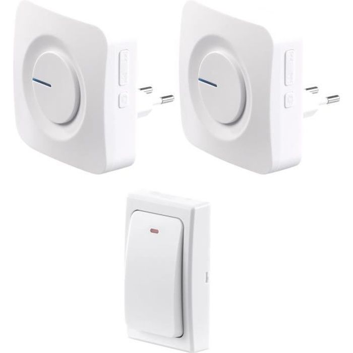 Radio sans Fil Sonnette Carillon de Porte pour Prise avec Signal Optique en Blanc mumbi