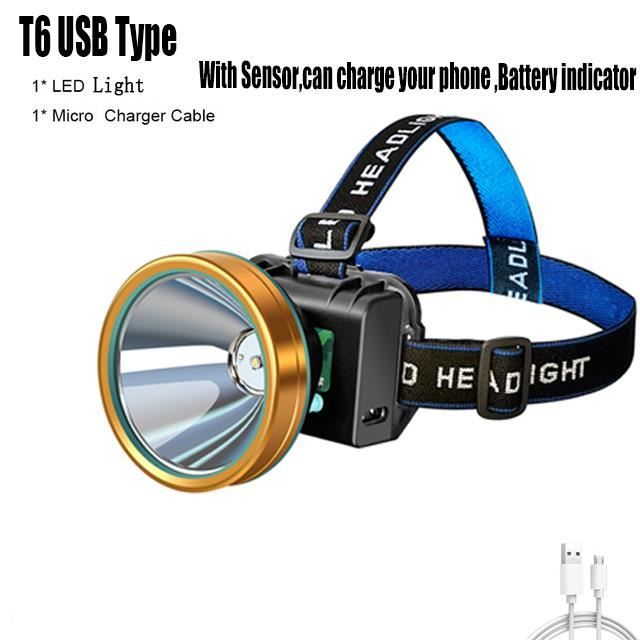 Lampe Frontale LED Ultra Puissante 120000 Lumens - Batterie 7800 MAh Rechargeable, étanche IP65, Zoom, Capteur Gestuel - Pour Camping, Randonnée, Pêche