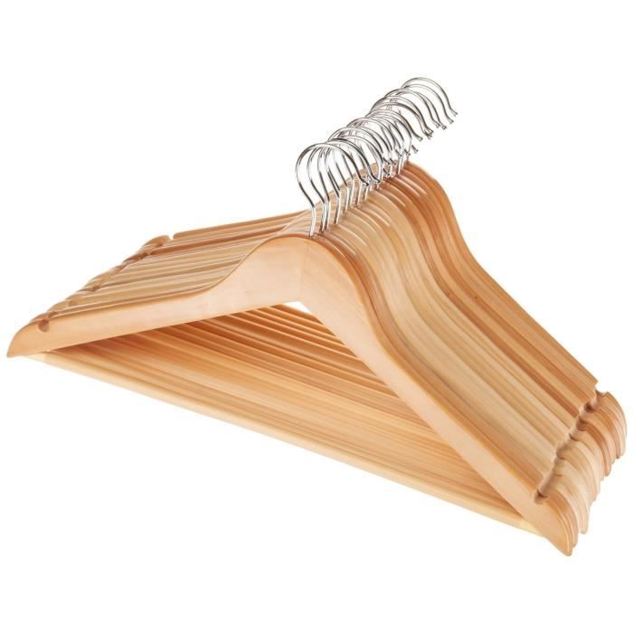 EAZILIFE Lot De 10 Cintres En Bois 45 Cm – Barre Antidérapante Pour Pantalon