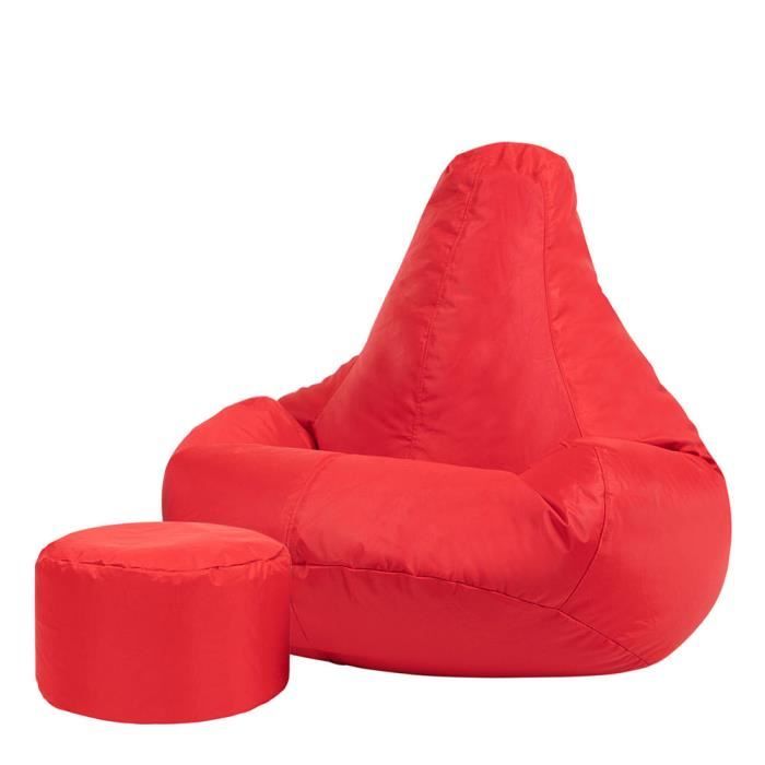 pouf fauteuil recliner et repose-pieds - veeva - textile tissé - résistant à l’eau - rouge