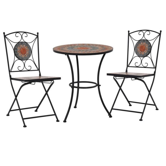 mobilier de bistro mobilier de terrasse table et chaises d exterieur 3 pcs mosaique carreau ceramique orange gris cdiscount jardin