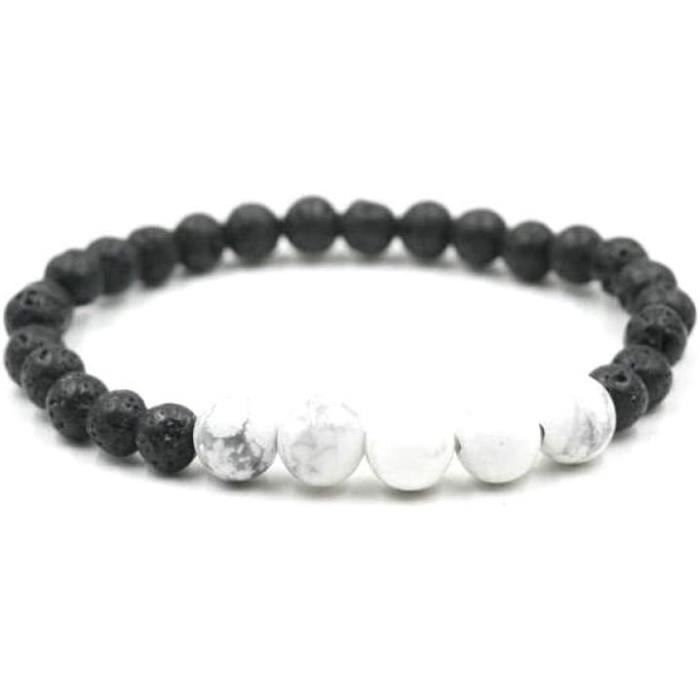 Bracelet Ajustable En Pierre De Lave Naturelle - Perles Noires, Corde Réglable