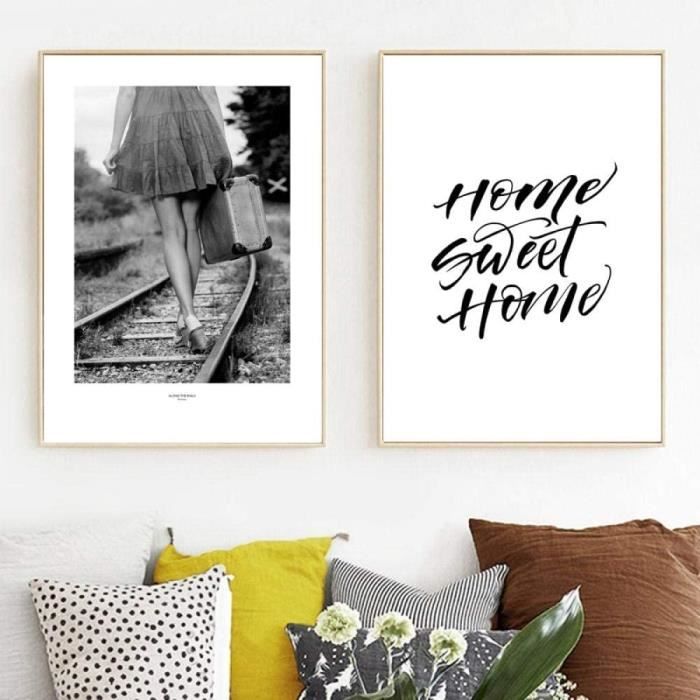 Maison Douce Fille Citation Murale Art Toile Tableau Peinture Nordique Affiches Et Estampes Noir Blanc Photographie Murale Tableau Cdiscount Maison