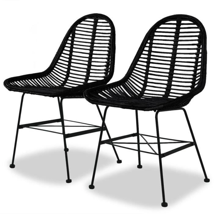 Chaises de salle à manger - Rotin naturel - Noir - Lot de 2