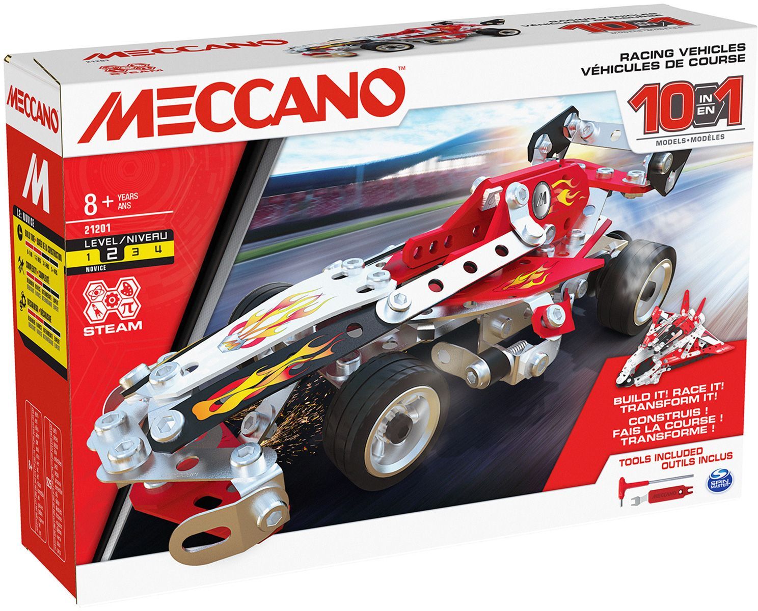Bandai Meccano Véhicules de Course 10 en 1 Coffret de Construction 10 Modèles 225 pièces Outils Notice Kit Activité Assemblage Voiture Avion Bateau Course Jouet Enfant et+ APM20104 - vue 8