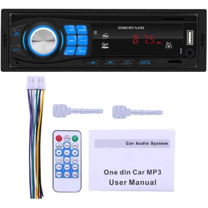 Autoradio Bluetooth 1 DIN - FM, MP3, USB Charge Rapide, SD, AUX, Télécommande - Compatible IOS/Android - Pour Voiture 12V