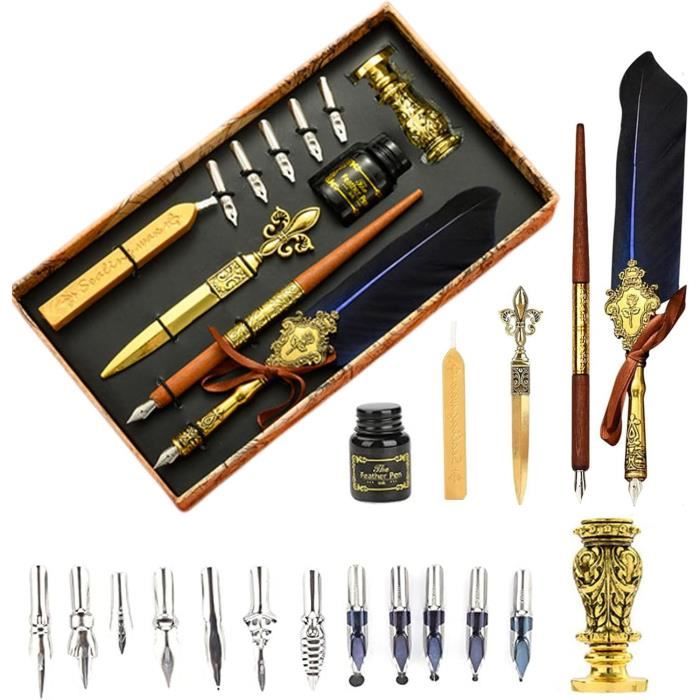 Stylo Plume Rétro Classique Plume Stylo D'écriture Boîte-cadeau Pour Noël Valentine Noir-SPR
