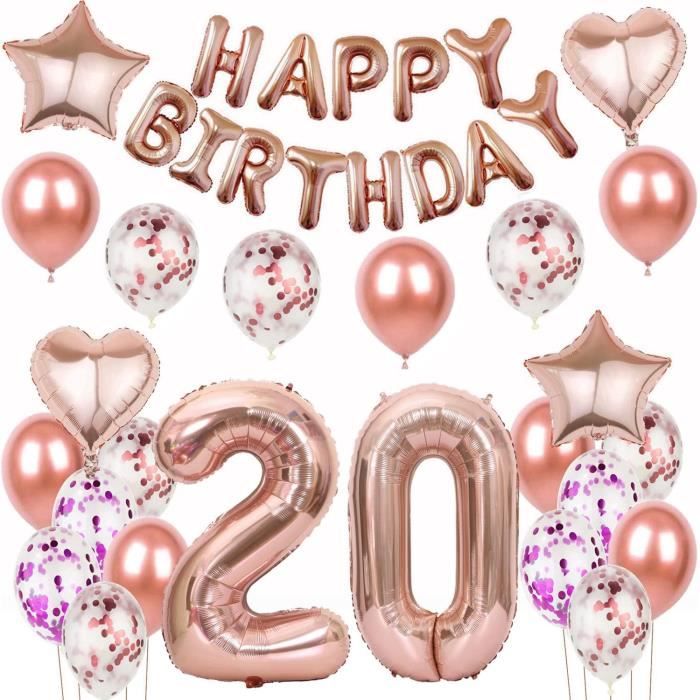 Ballons 20.Anniversaire Deco Femme Or Rose Ballon Feuille 20 Ans Deco ...