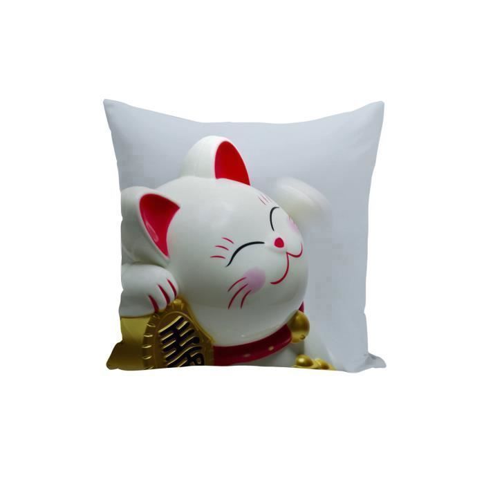 Housse De Coussin Chat Porte Bonheur Fortune Japon Animaux 40x40cm Achat Vente Housse De Coussin Cdiscount