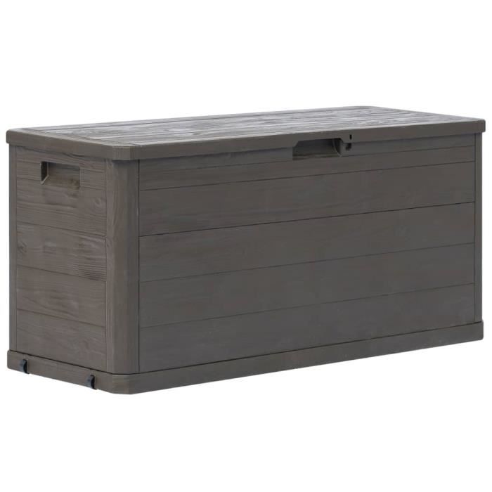 Coffre De Rangement Jardin 280 L - 117x45x56 Cm, Plastique Effet Bois, Couvercle, Verrouillable, Pour Extérieur/intérieur