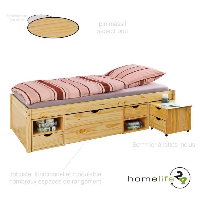 Lit 1 Personne Lit 90x200 Sommier Lit 1 Place Avec Rangement