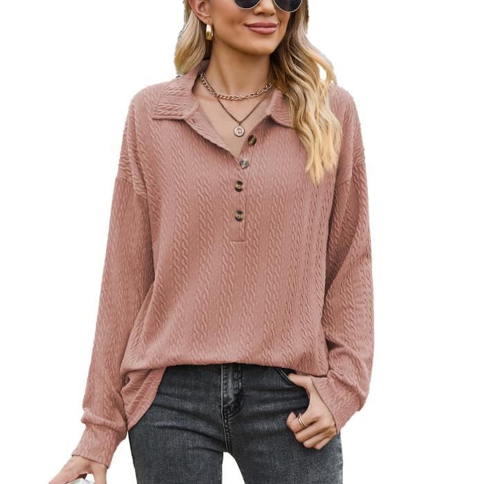 Pull Femme en Tricot Automne Hiver Couleur Unie Pullover Tops