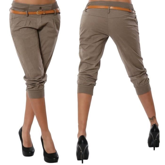 Pantalon Court Femme 3/4 Ample - Bermudas Confortables été En Coton élastique