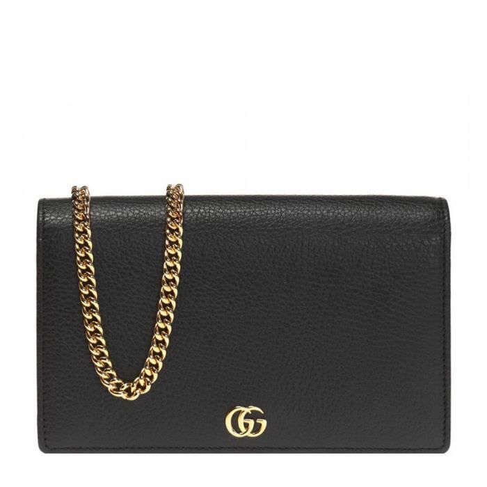GUCCI Gucci GG Marmont s rie femme en cuir noir galets or double G