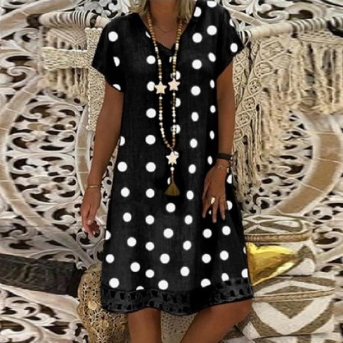 Robe mi-longue ajustable à imprimé graphique - Blanc/noir