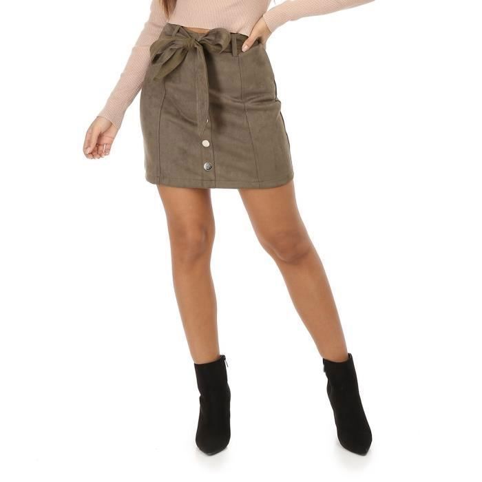 Jupe kaki en suedine a boutons et noeud Vert Cdiscount Pret a Porter
