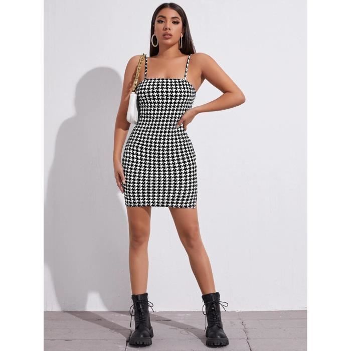 Robe Mini robe a carreaux retro Sexy bretelles Spaghetti moulante decontractee fete courte mode dos nu Type b